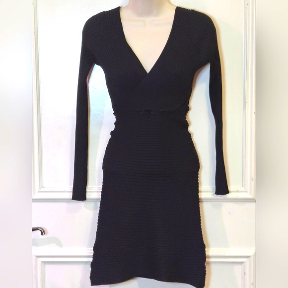 Windsor Black Ribbed Knit Long Sleeve Mini Dress, Small - Picture 13 of 14